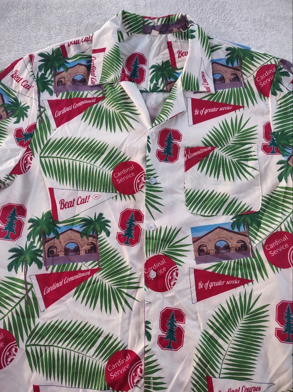 Stanford Themed Tropical Camp Shirt - Red, Green, White